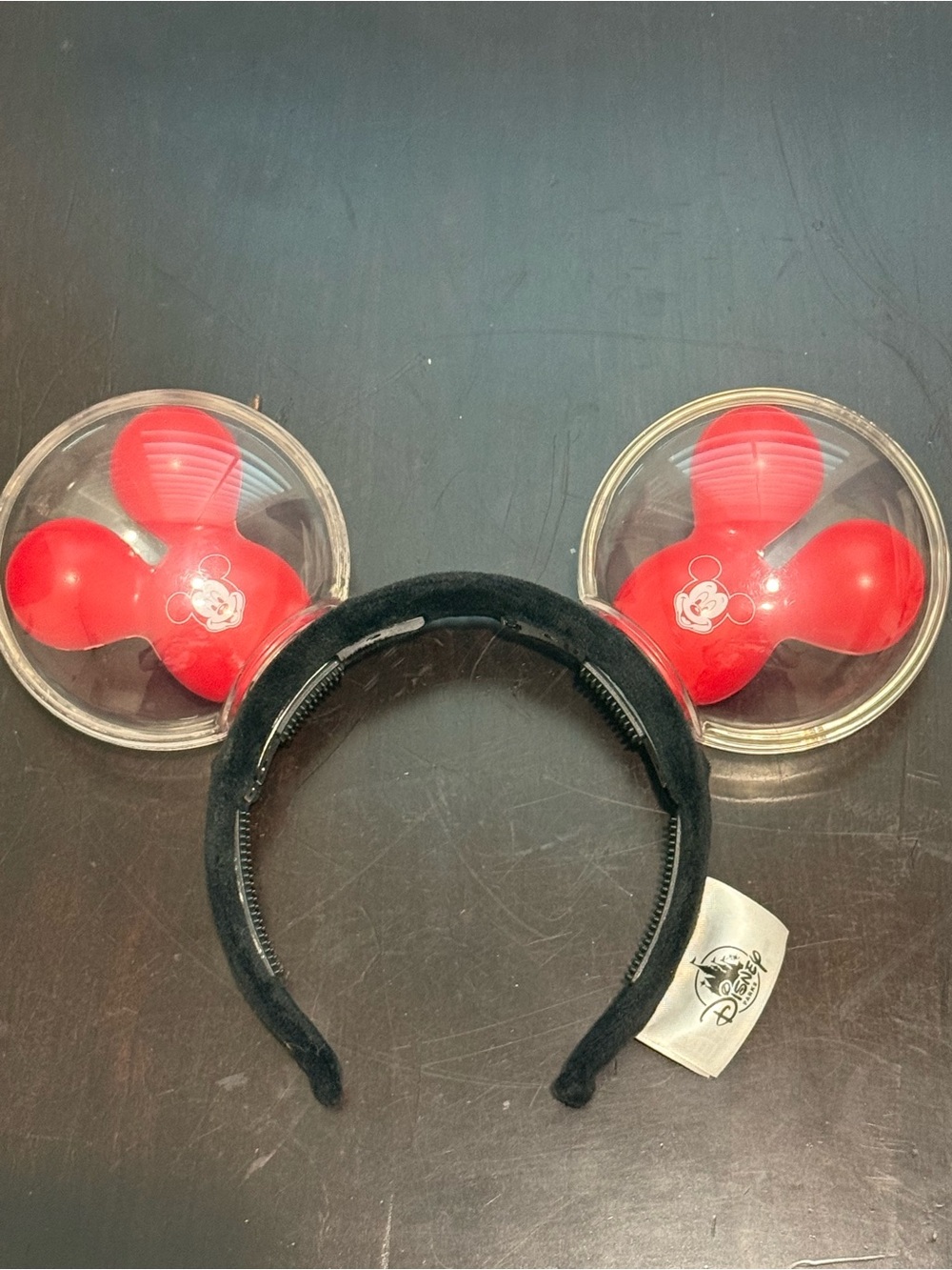 Disney Black Headband with Clear Bubble Ears and Red Mickey Inserts